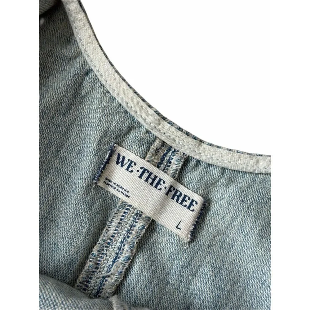 Free People We The Free Jumpsuit High Roller Light denim Stripe Blue Lagenlook B - Picture 6 of 11